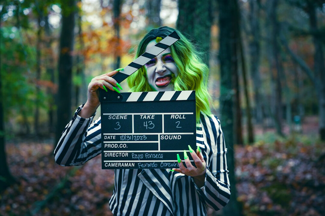 Film clapperboard on a dark surface