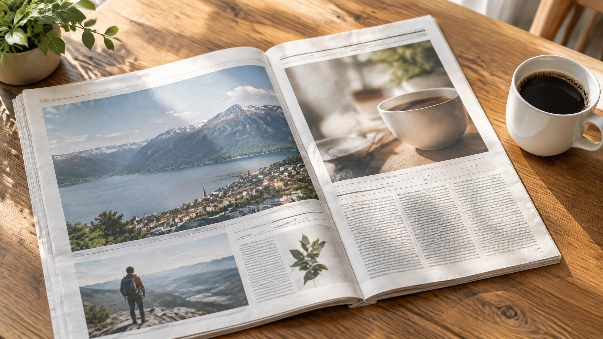 Printed newspaper being read on a table